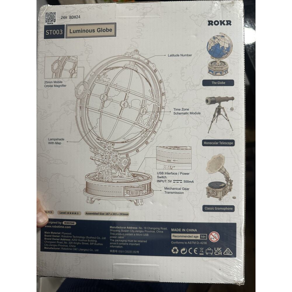 NEW ROKR LED Luminous Globe 3D Wooden Puzzle DIY Building Model Kids Teen A3 - Picture 3 of 3